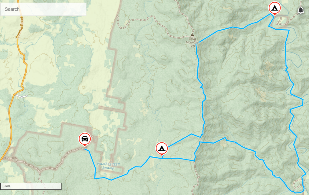 One of several walking route options taking in the Shoalhaven and Deua rivers